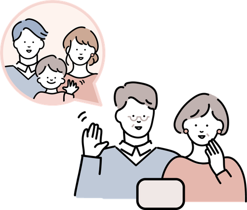 ビデオ通話で家族とつながるイラスト